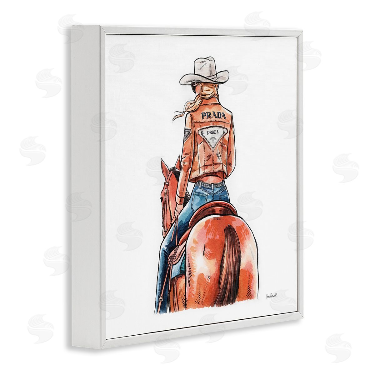 Glam Jacket Cowgirl & Horse White Frame Print Wall Art, Home Decor by Amanda Greenwood