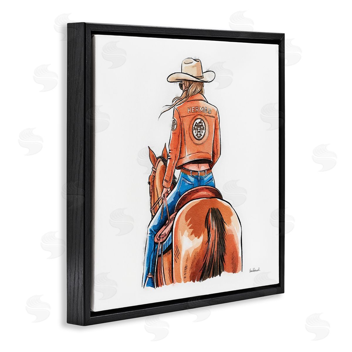 Fashionable Chic Cowgirl Black Floating Frame Canvas Wall Art, Home Decor by Amanda Greenwood