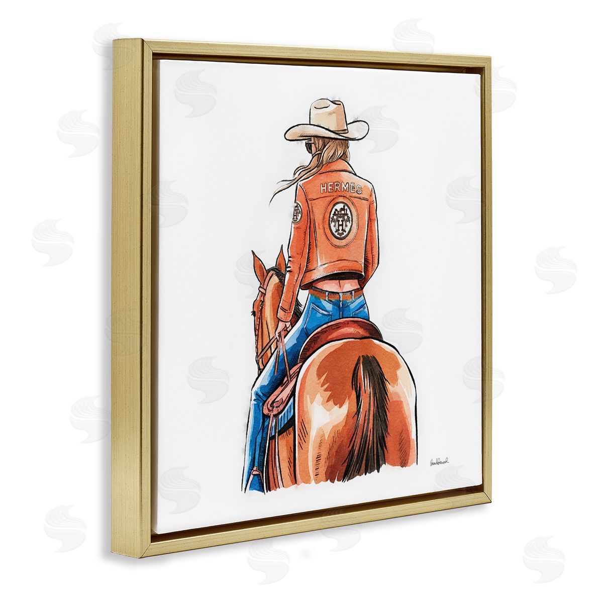 Fashionable Chic Cowgirl Gold Floating Frame Canvas Wall Art, Home Decor by Amanda Greenwood