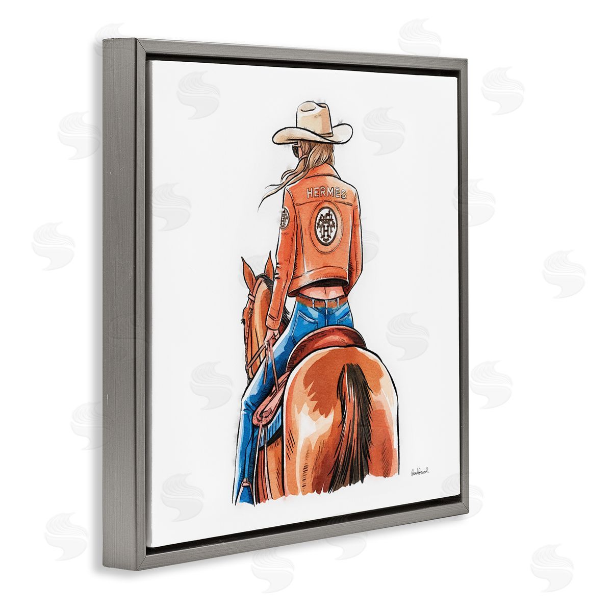 Fashionable Chic Cowgirl Grey Floating Frame Canvas Wall Art, Home Decor by Amanda Greenwood