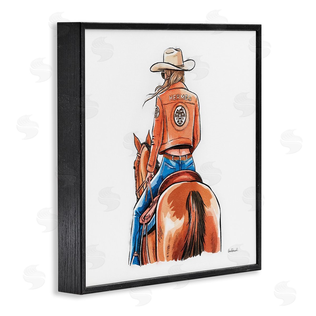 Fashionable Chic Cowgirl Black Frame Print Wall Art, Home Decor by Amanda Greenwood