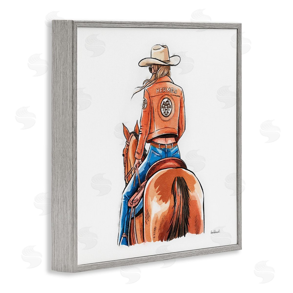 Fashionable Chic Cowgirl Grey Frame Print Wall Art, Home Decor by Amanda Greenwood