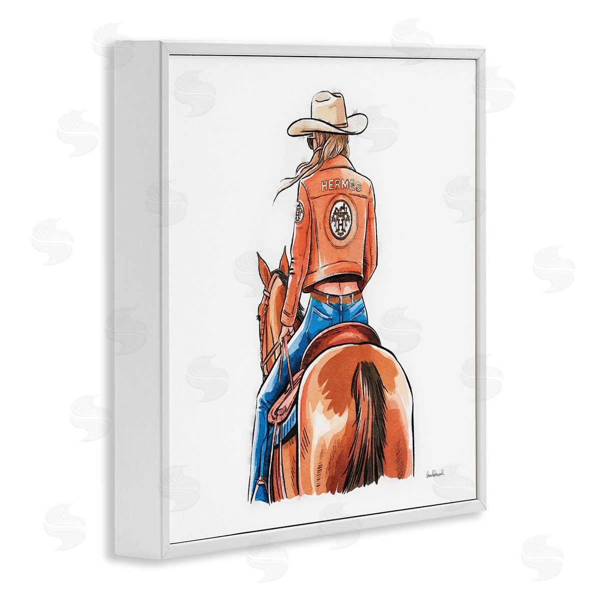 Fashionable Chic Cowgirl White Frame Print Wall Art, Home Decor by Amanda Greenwood