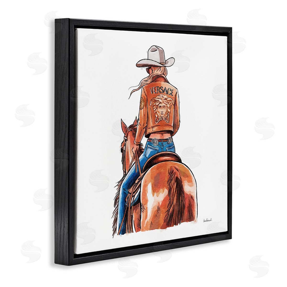 Glam Cowgirl Jockey Black Floating Frame Canvas Wall Art, Home Decor by Amanda Greenwood