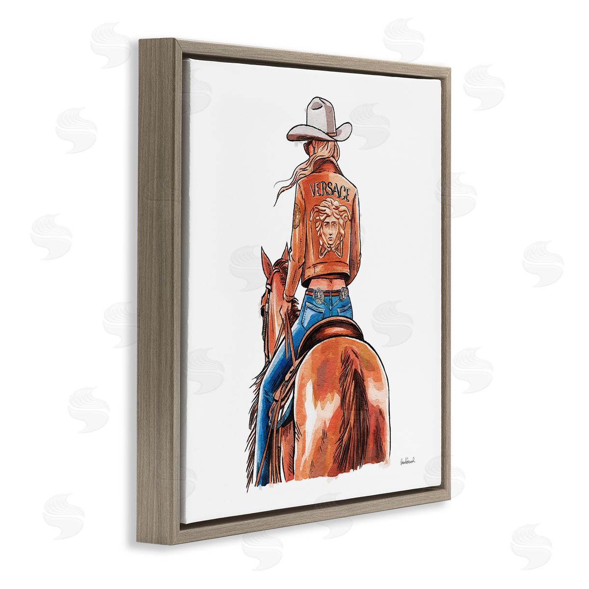 Glam Cowgirl Jockey Brown Floating Frame Canvas Wall Art, Home Decor by Amanda Greenwood