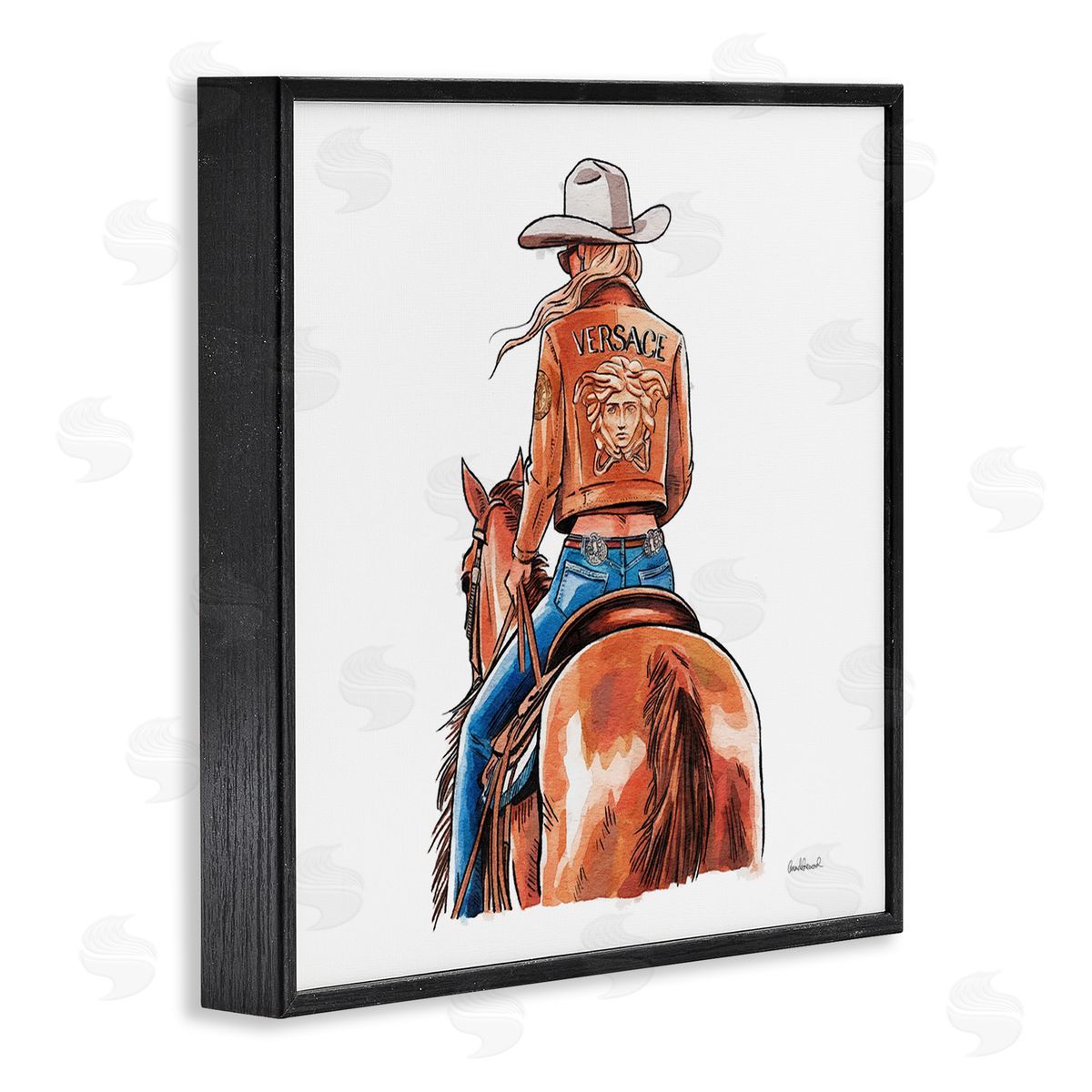 Glam Cowgirl Jockey Black Frame Print Wall Art, Home Decor by Amanda Greenwood