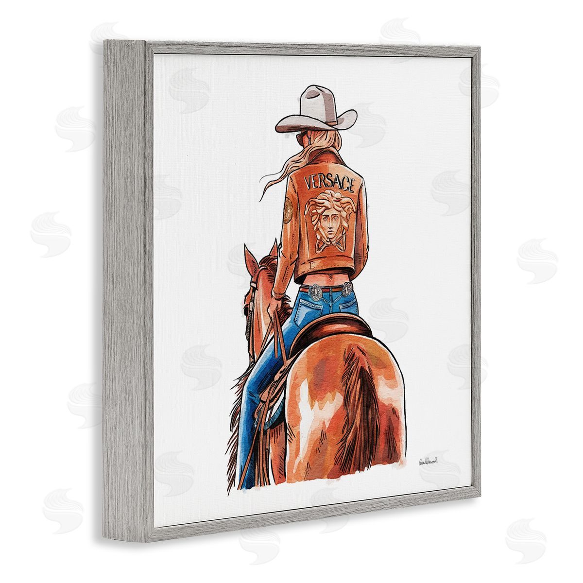Glam Cowgirl Jockey Grey Frame Print Wall Art, Home Decor by Amanda Greenwood