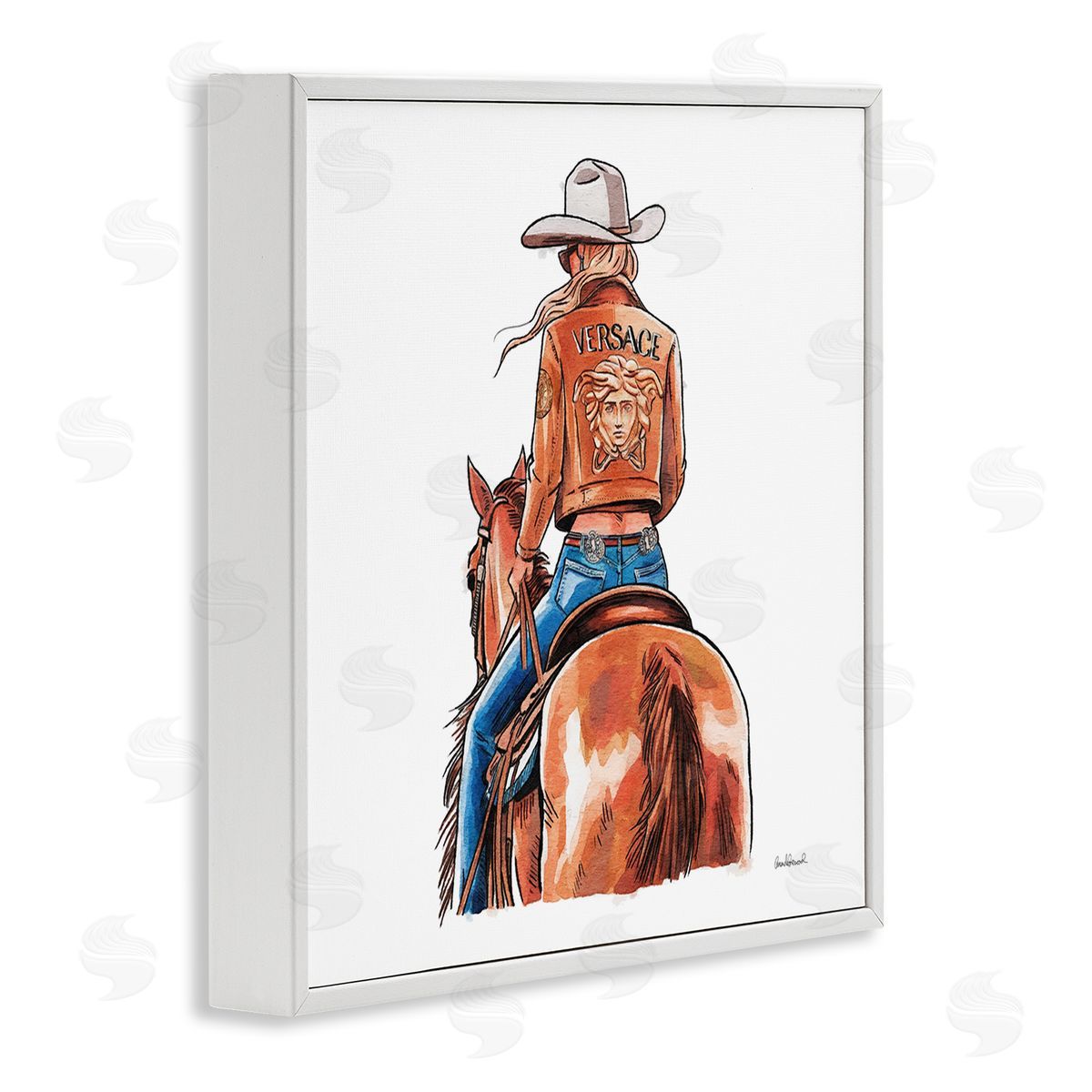 Glam Cowgirl Jockey White Frame Print Wall Art, Home Decor by Amanda Greenwood