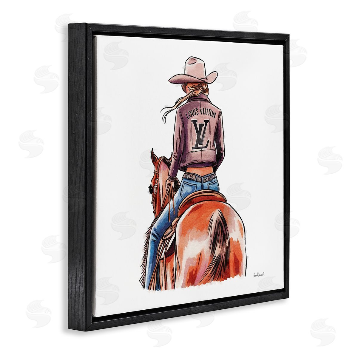 Equestrian Glam Cowgirl Black Floating Frame Canvas Wall Art, Home Decor by Amanda Greenwood