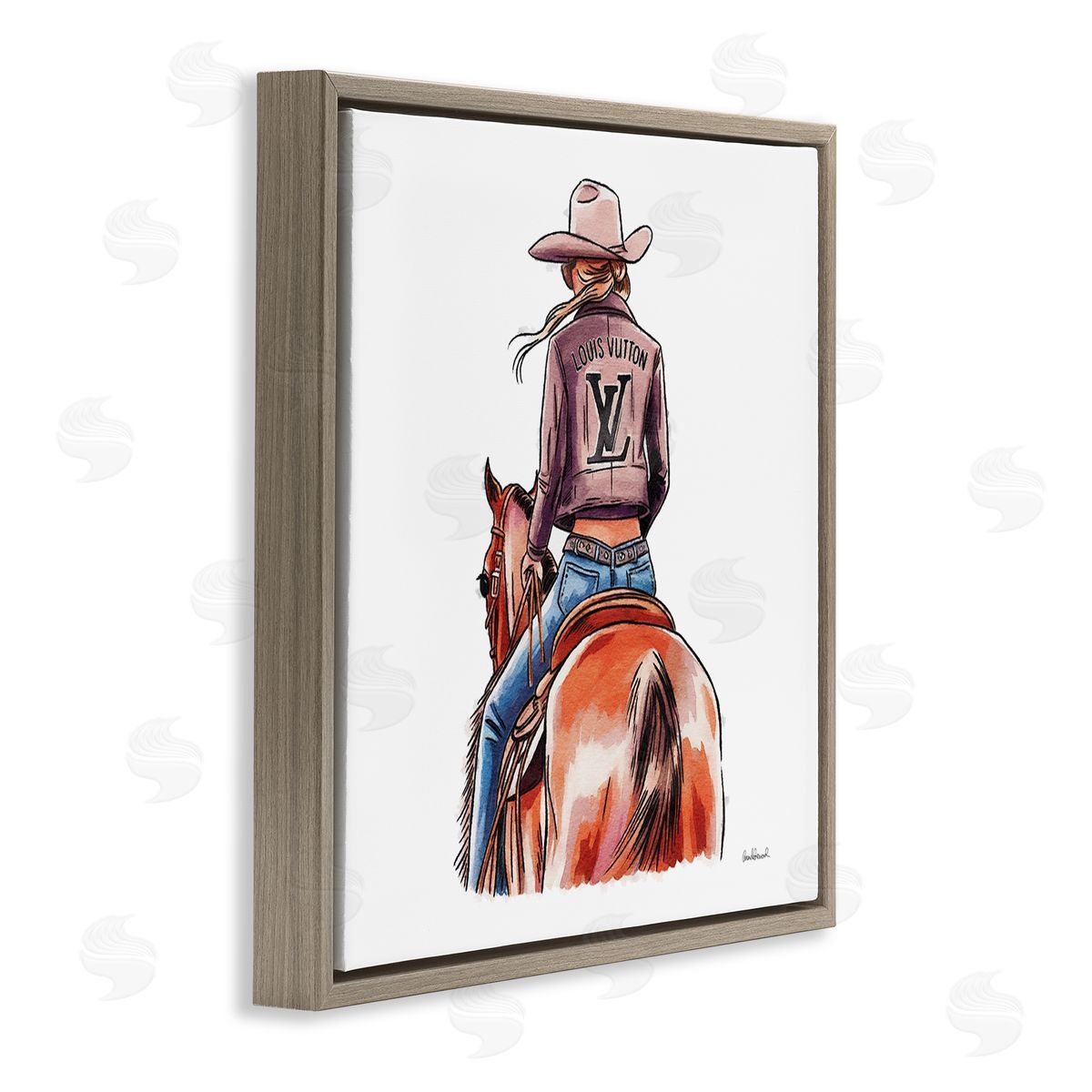 Equestrian Glam Cowgirl Brown Floating Frame Canvas Wall Art, Home Decor by Amanda Greenwood