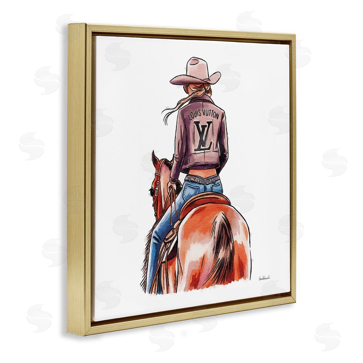 Equestrian Glam Cowgirl Gold Floating Frame Canvas Wall Art, Home Decor by Amanda Greenwood