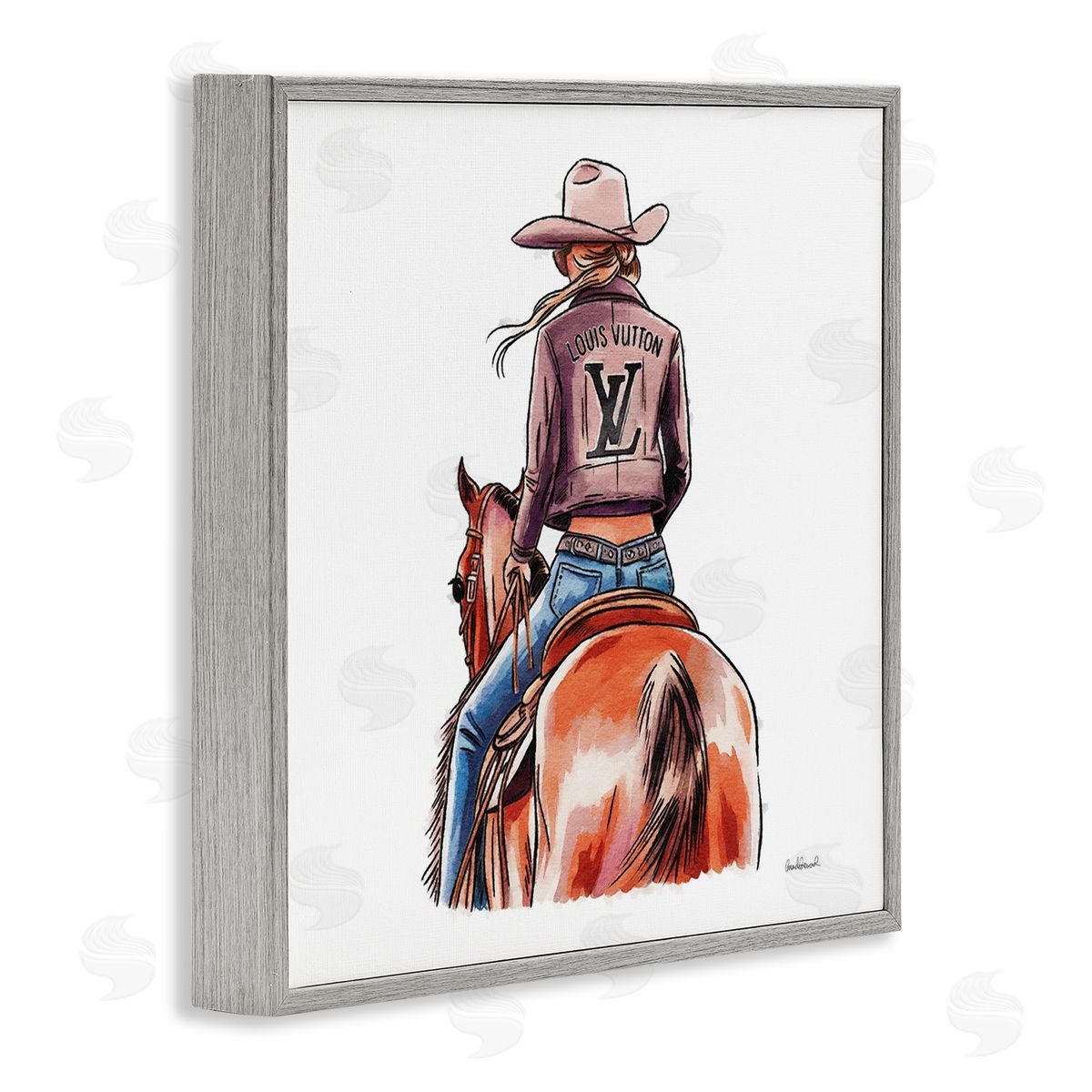 Equestrian Glam Cowgirl Grey Frame Print Wall Art, Home Decor by Amanda Greenwood