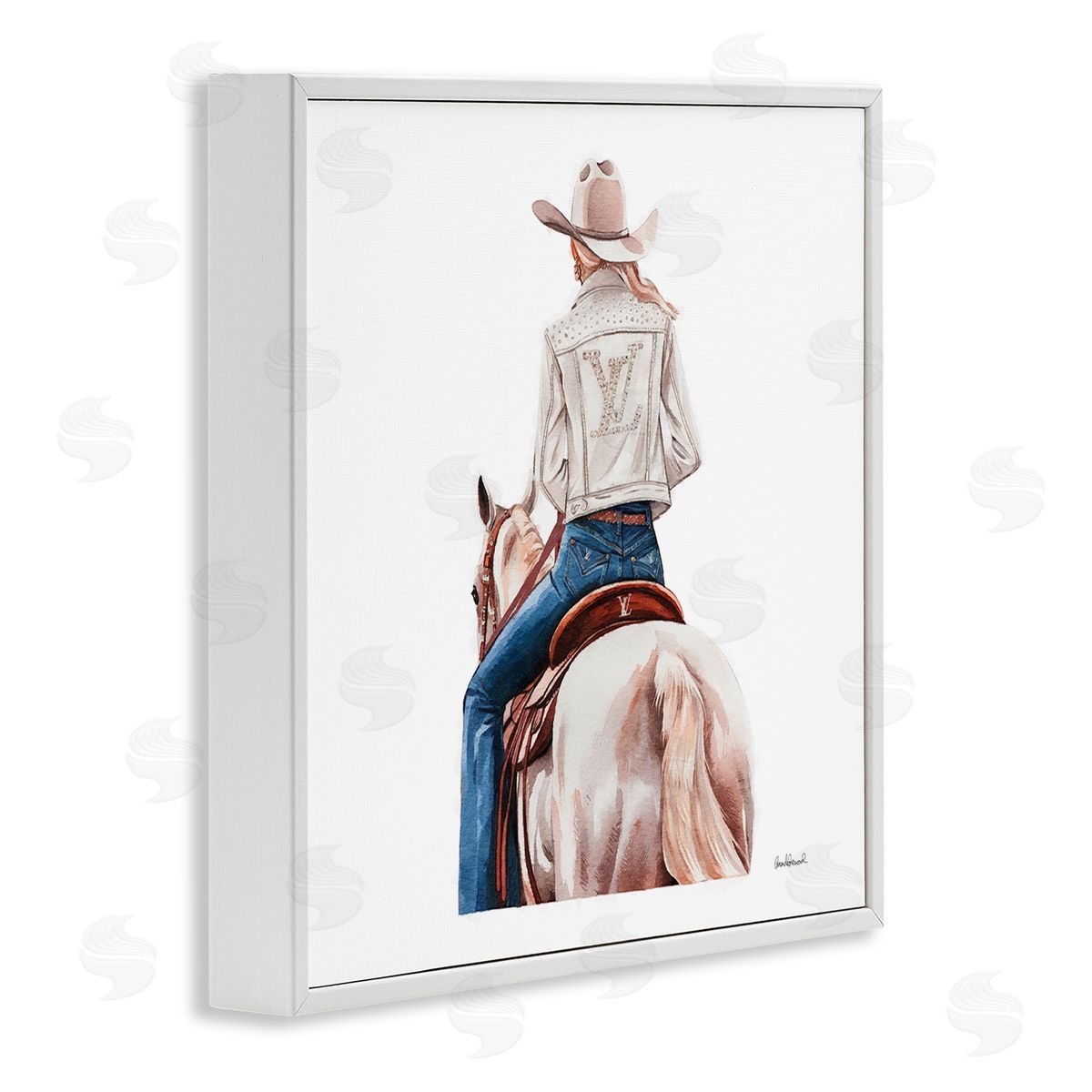 Glam Girl on White Horse White Frame Print Wall Art, Home Decor by Amanda Greenwood