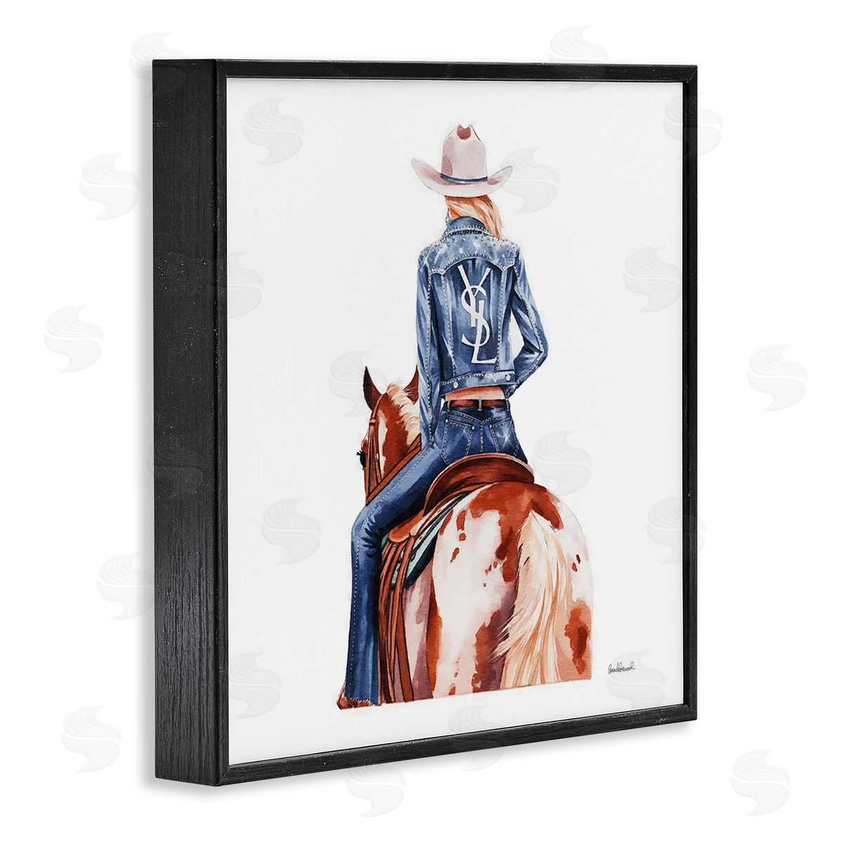 Trendy Cowgirl on Horse Black Frame Print Wall Art, Home Decor by Amanda Greenwood