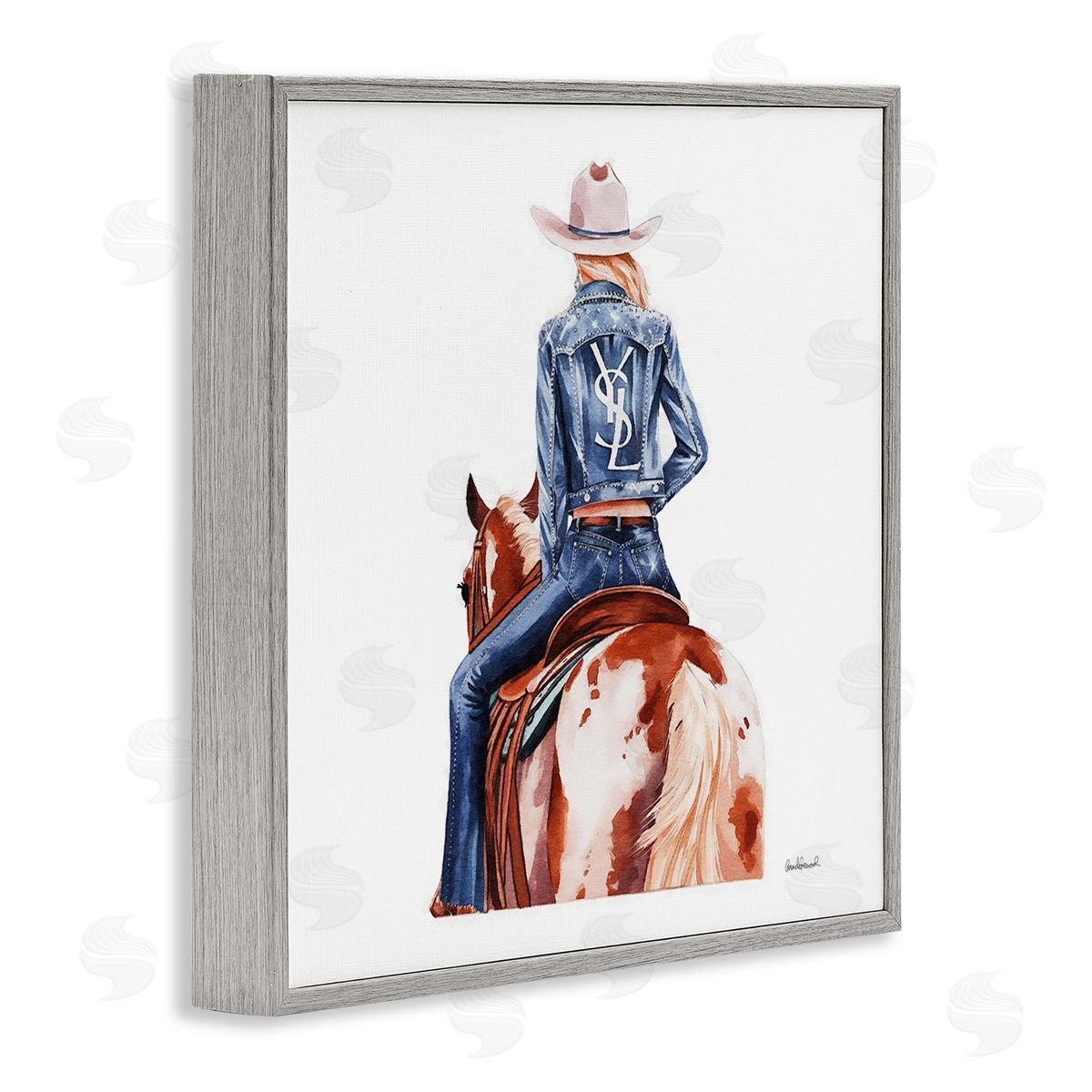 Trendy Cowgirl on Horse Grey Frame Print Wall Art, Home Decor by Amanda Greenwood