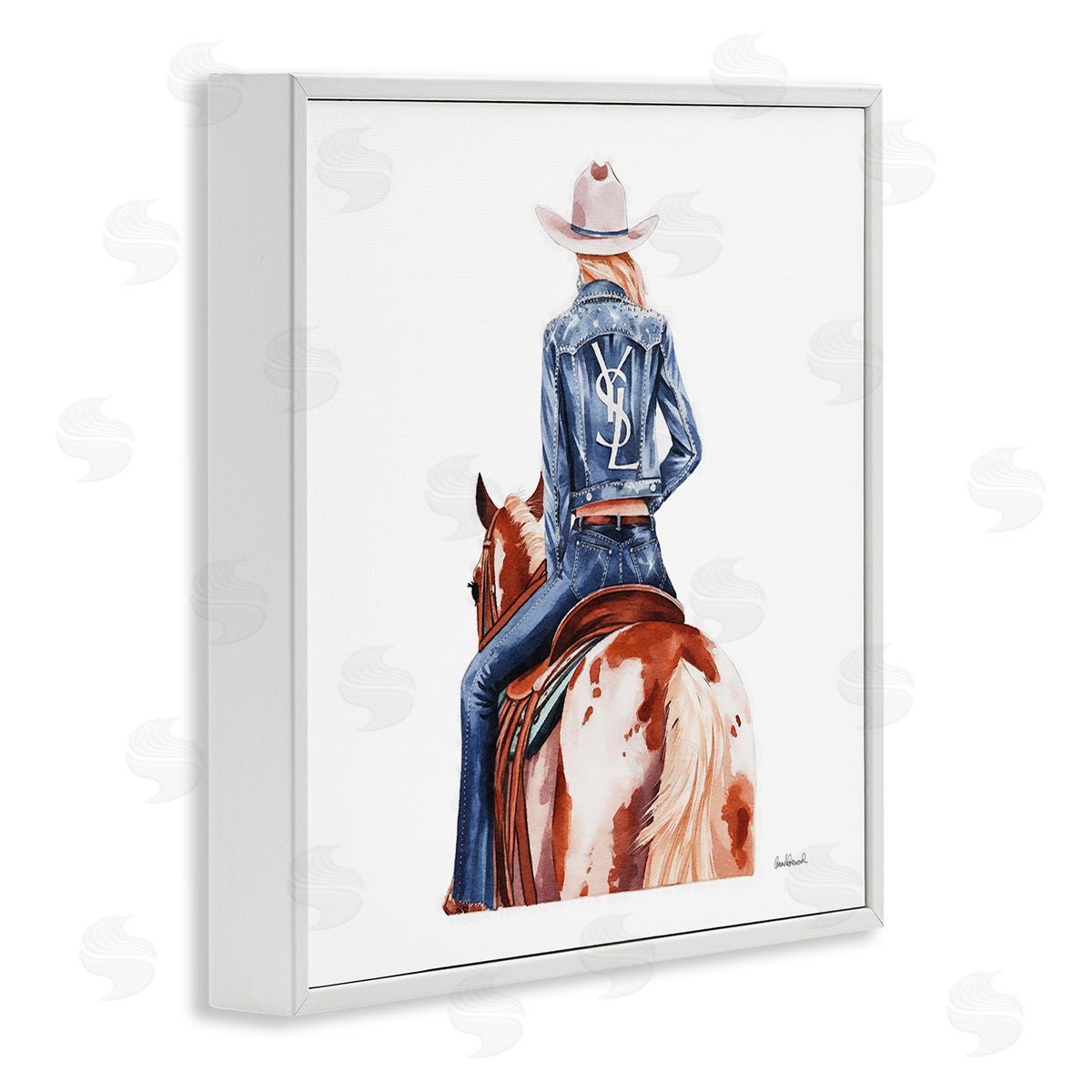 Trendy Cowgirl on Horse White Frame Print Wall Art, Home Decor by Amanda Greenwood