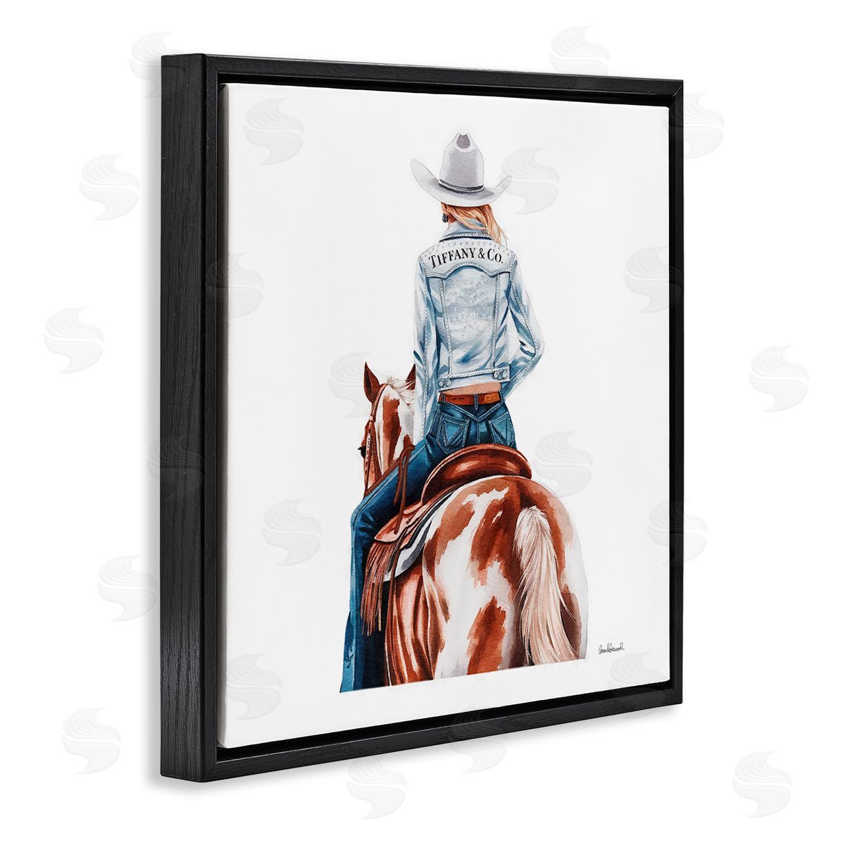 Mod Cowgirl on Horse Black Floating Frame Canvas Wall Art, Home Decor by Amanda Greenwood