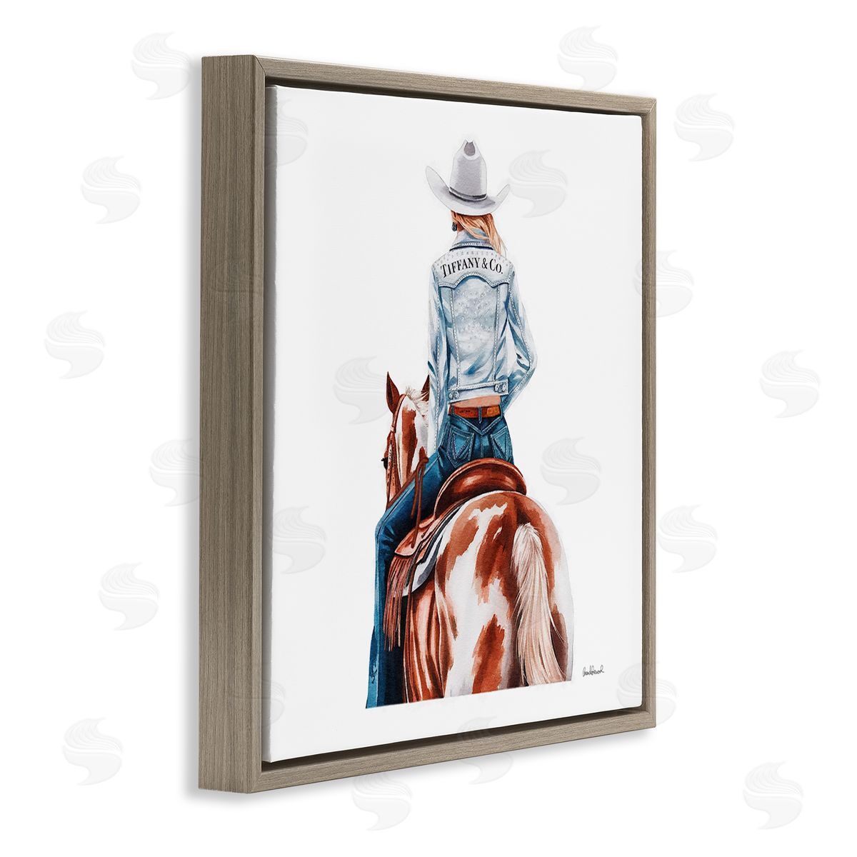 Mod Cowgirl on Horse Brown Floating Frame Canvas Wall Art, Home Decor by Amanda Greenwood