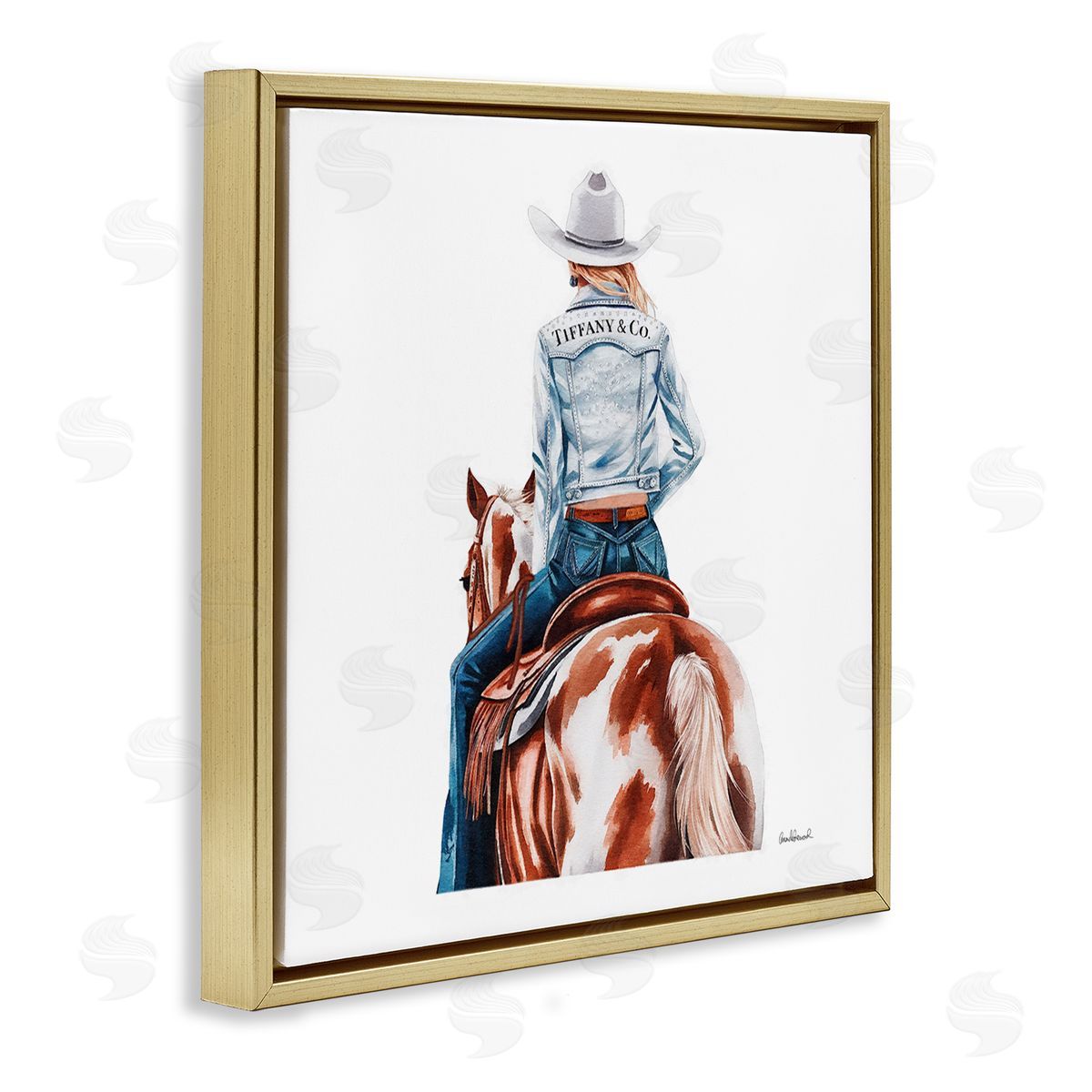 Mod Cowgirl on Horse Gold Floating Frame Canvas Wall Art, Home Decor by Amanda Greenwood