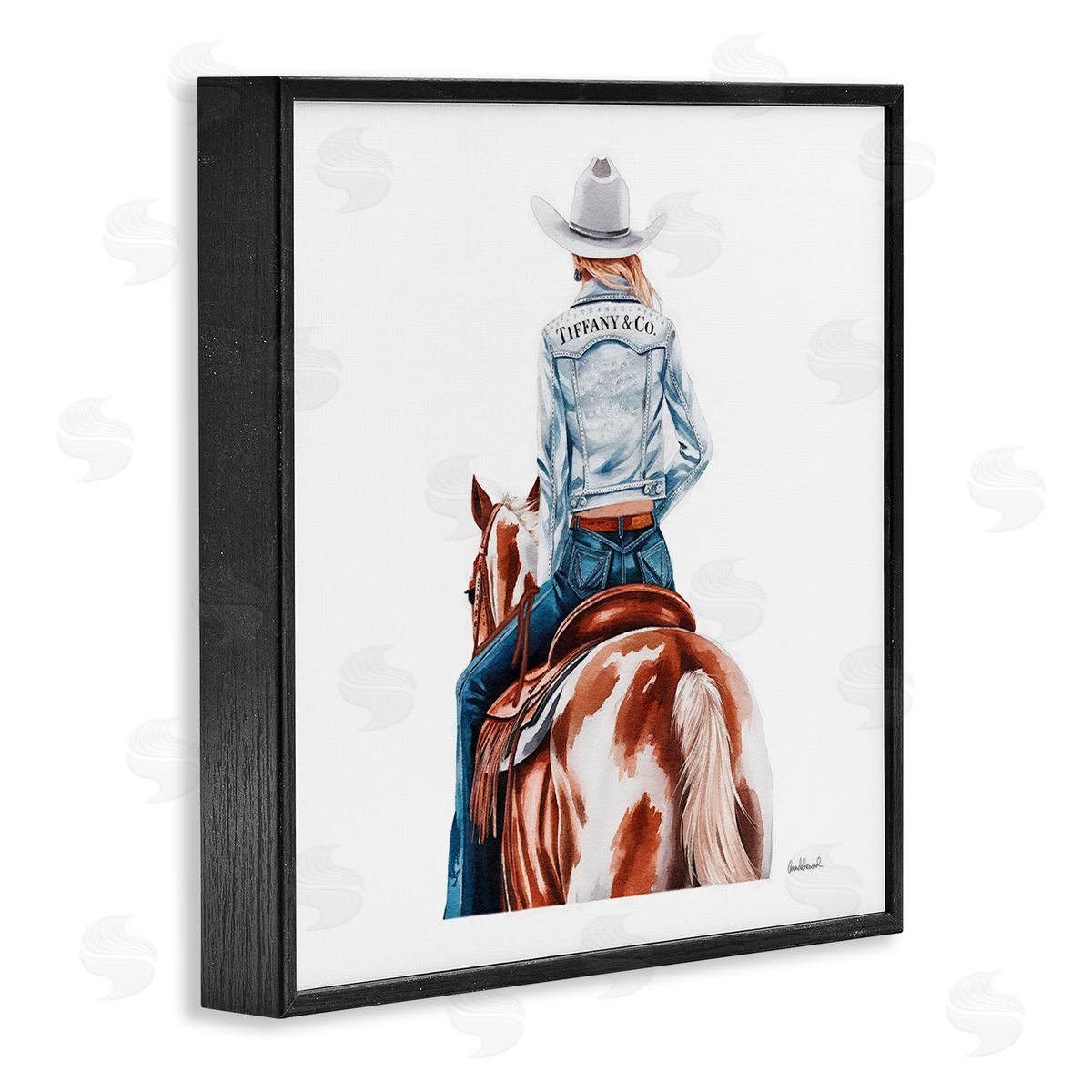 Mod Cowgirl on Horse Black Frame Print Wall Art, Home Decor by Amanda Greenwood