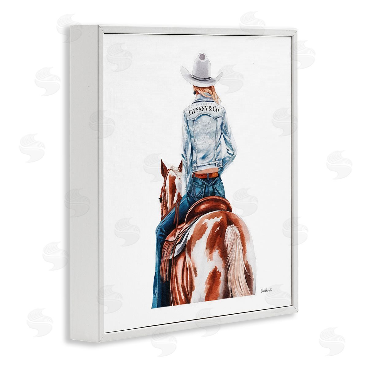 Mod Cowgirl on Horse White Frame Print Wall Art, Home Decor by Amanda Greenwood