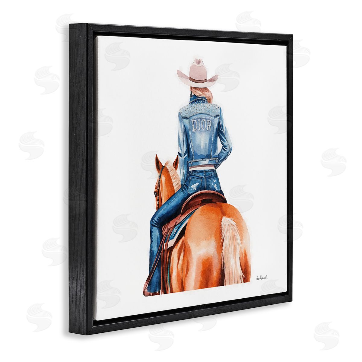 Glitzy Cowgirl & Horse Black Floating Frame Canvas Wall Art, Home Decor by Amanda Greenwood