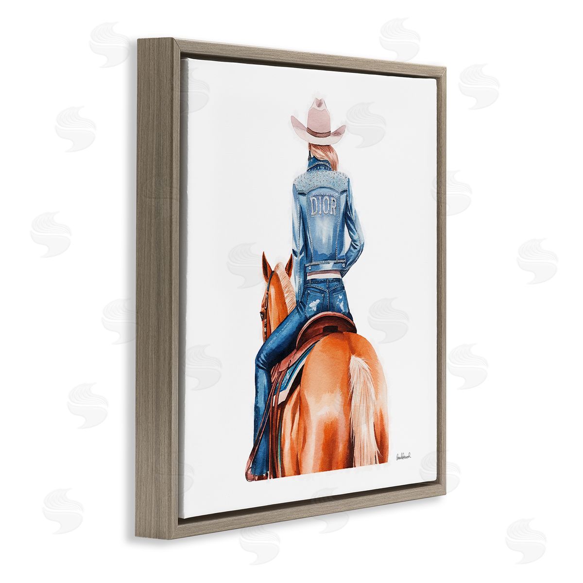 Glitzy Cowgirl & Horse Brown Floating Frame Canvas Wall Art, Home Decor by Amanda Greenwood