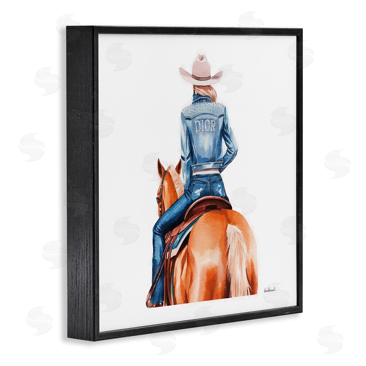 Glitzy Cowgirl & Horse Black Frame Print Wall Art, Home Decor by Amanda Greenwood