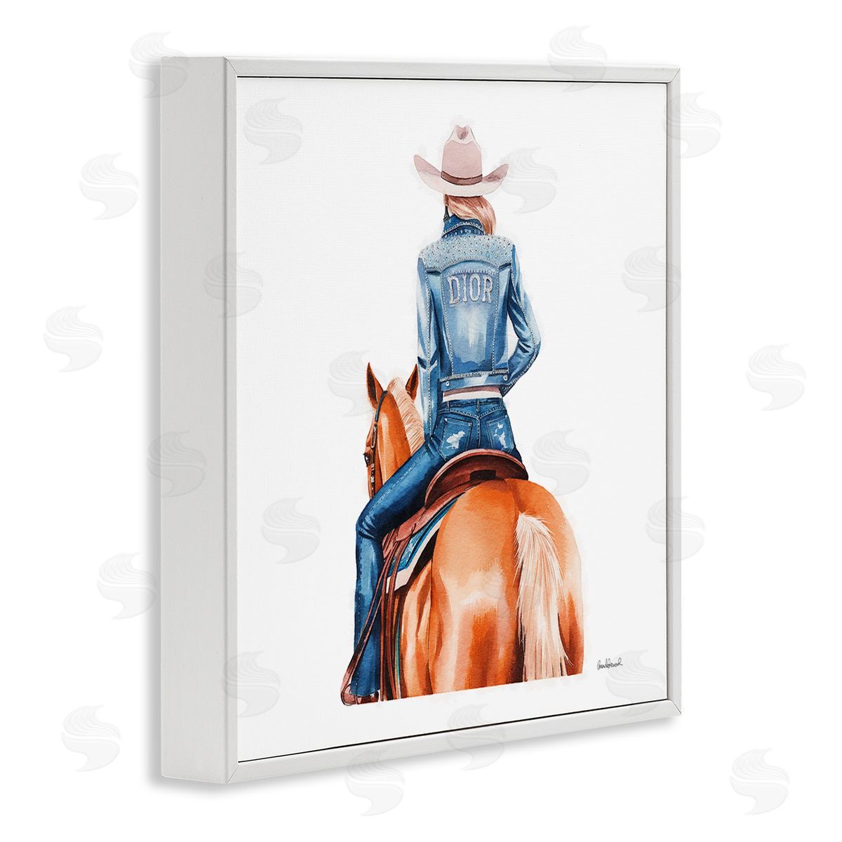 Glitzy Cowgirl & Horse White Frame Print Wall Art, Home Decor by Amanda Greenwood
