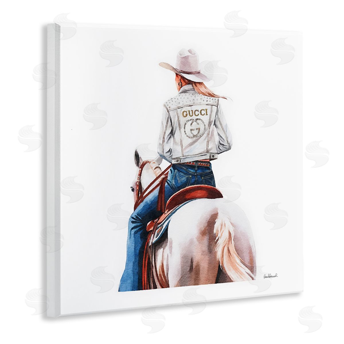 Glitzy Cowgirl White Horse Wood Plaque Wall Art, Home Decor by Amanda Greenwood