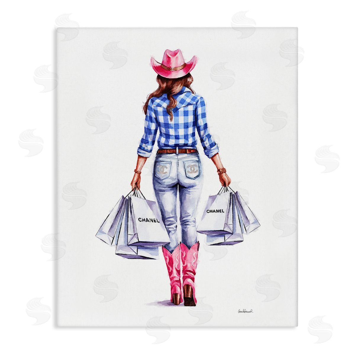 Cowgirl & Shopping Bags Canvas Wall Art, Home Decor by Amanda Greenwood