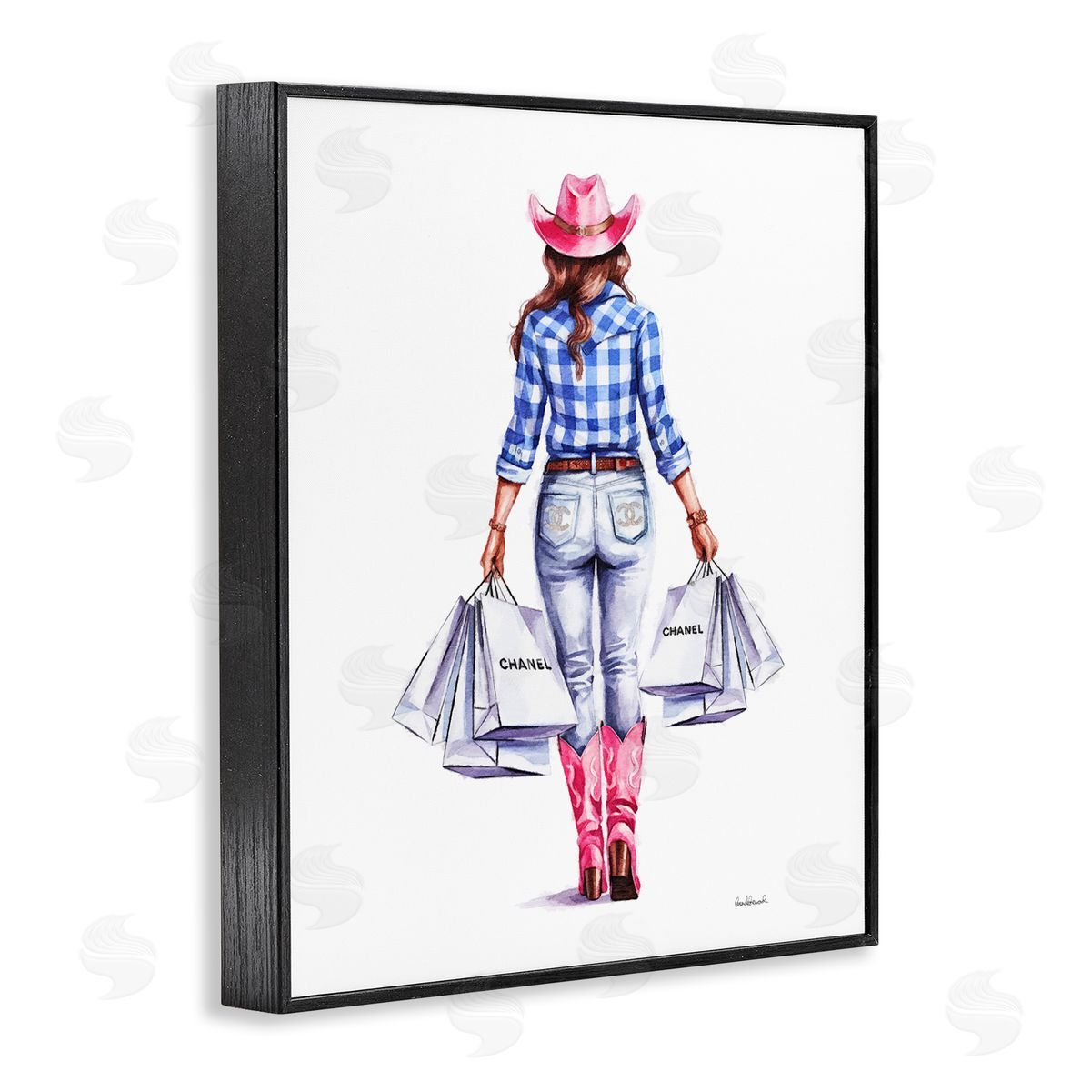 Cowgirl & Shopping Bags Black Frame Print Wall Art, Home Decor by Amanda Greenwood