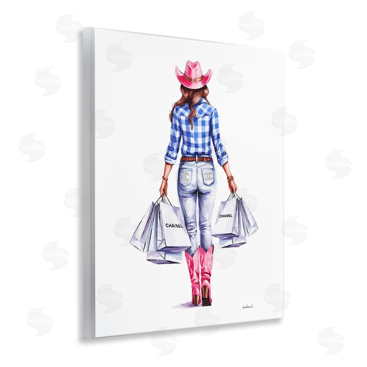 Cowgirl & Shopping Bags Wood Plaque Wall Art, Home Decor by Amanda Greenwood