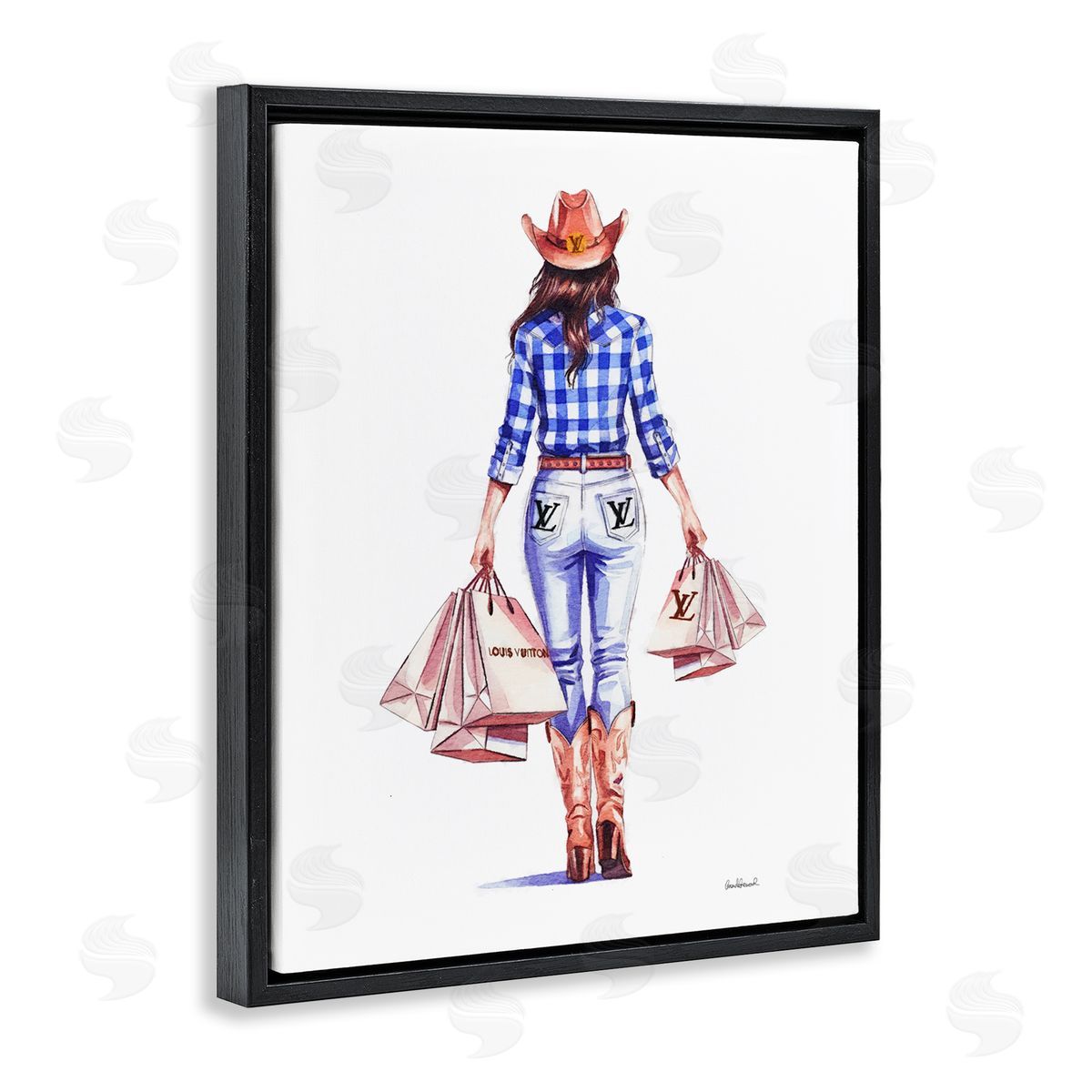 Trendy Shopping Cowgirl Black Floating Frame Canvas Wall Art, Home Decor by Amanda Greenwood