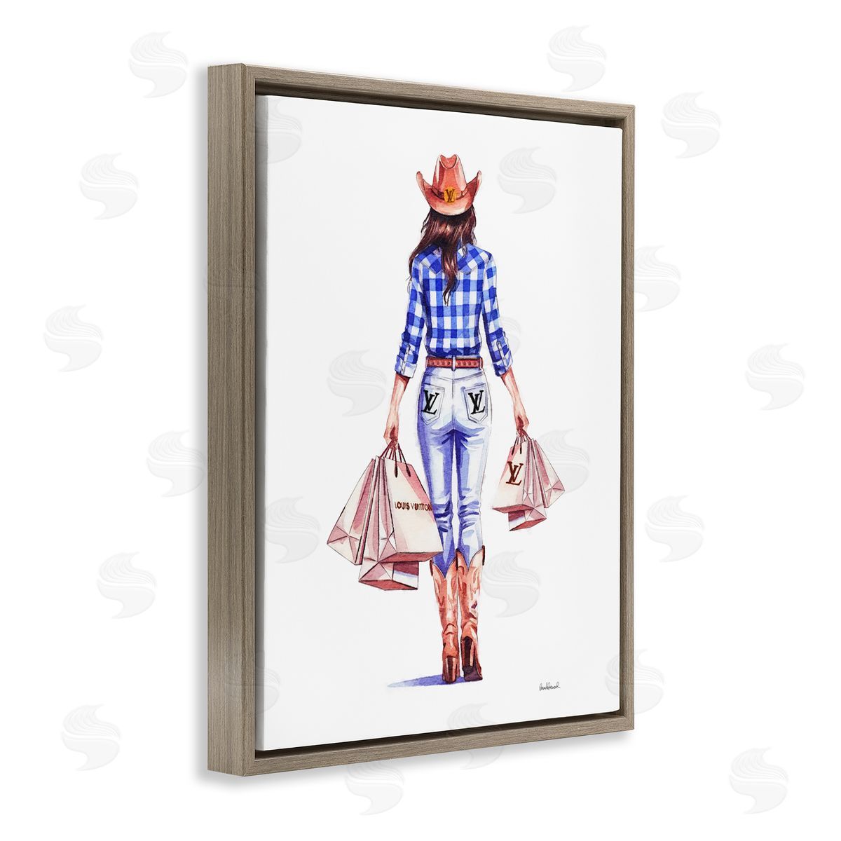 Trendy Shopping Cowgirl Brown Floating Frame Canvas Wall Art, Home Decor by Amanda Greenwood