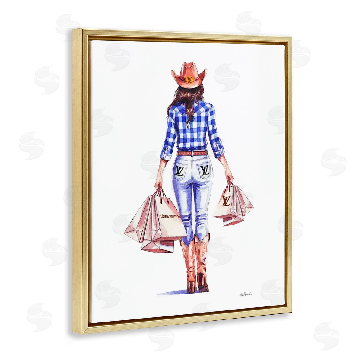 Trendy Shopping Cowgirl Gold Floating Frame Canvas Wall Art, Home Decor by Amanda Greenwood