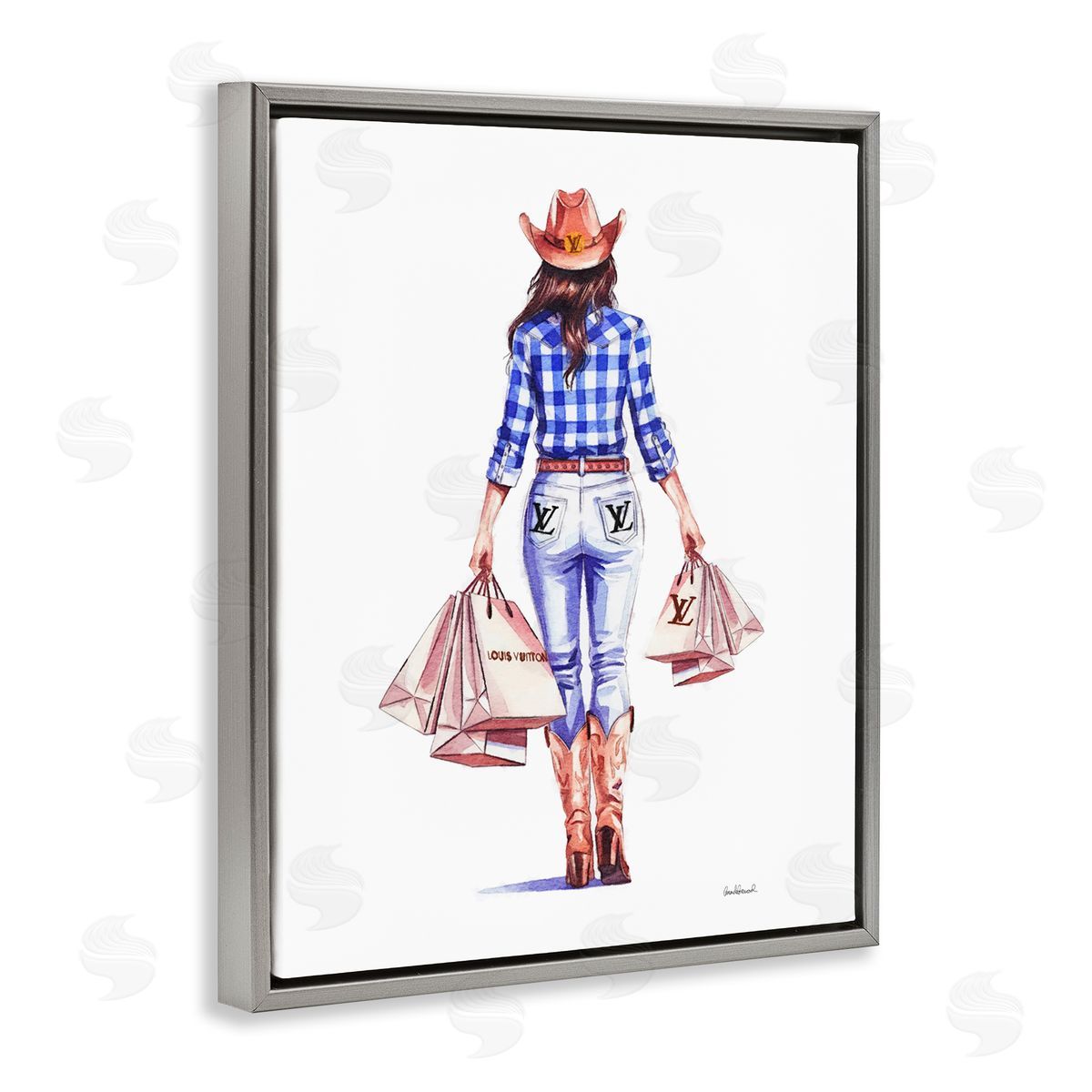 Trendy Shopping Cowgirl Grey Floating Frame Canvas Wall Art, Home Decor by Amanda Greenwood