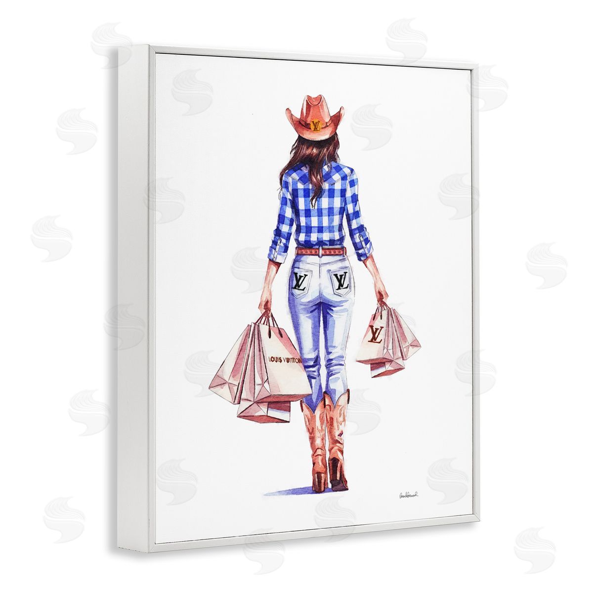 Trendy Shopping Cowgirl White Frame Print Wall Art, Home Decor by Amanda Greenwood