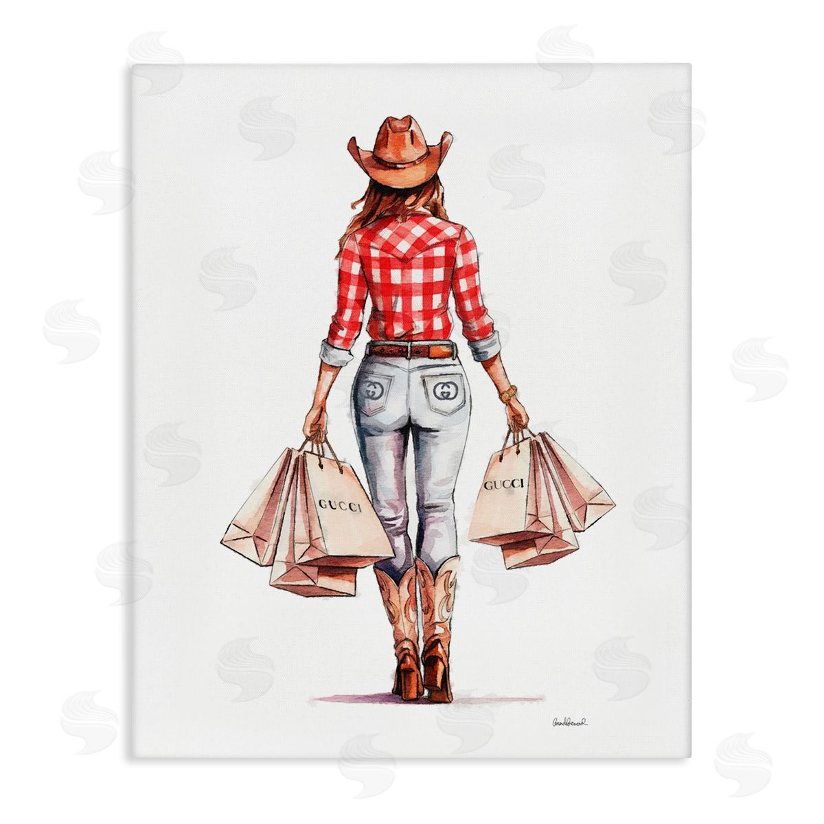 Country Cowgirl Shopping Canvas Wall Art, Home Decor by Amanda Greenwood