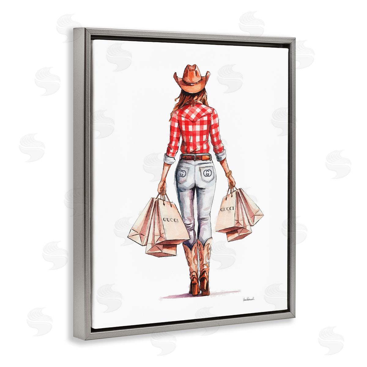 Country Cowgirl Shopping Grey Floating Frame Canvas Wall Art, Home Decor by Amanda Greenwood
