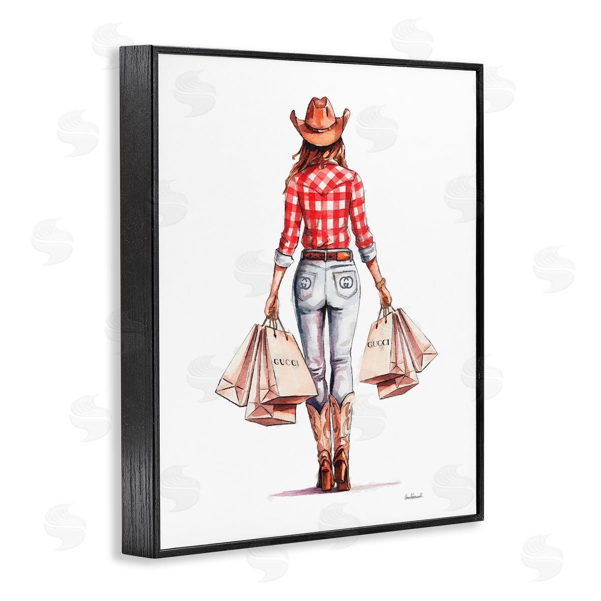 Country Cowgirl Shopping Black Frame Print Wall Art, Home Decor by Amanda Greenwood