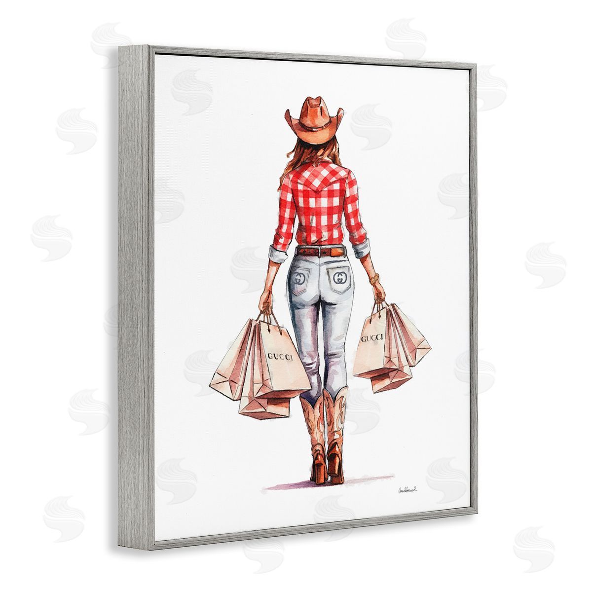 Country Cowgirl Shopping Grey Frame Print Wall Art, Home Decor by Amanda Greenwood