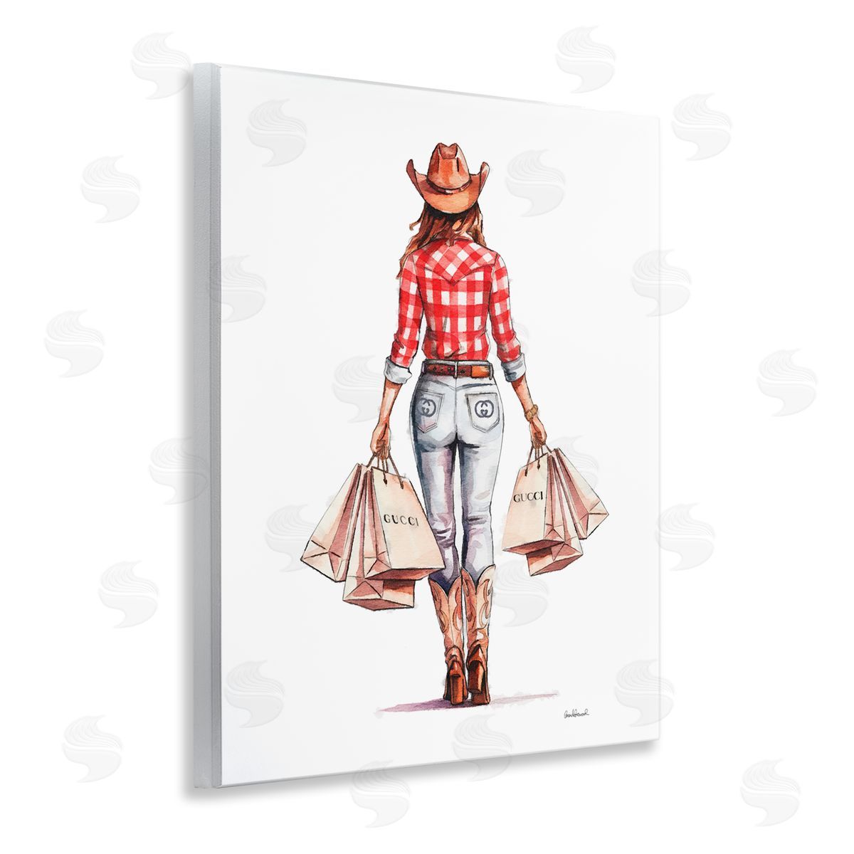 Country Cowgirl Shopping Wood Plaque Wall Art, Home Decor by Amanda Greenwood