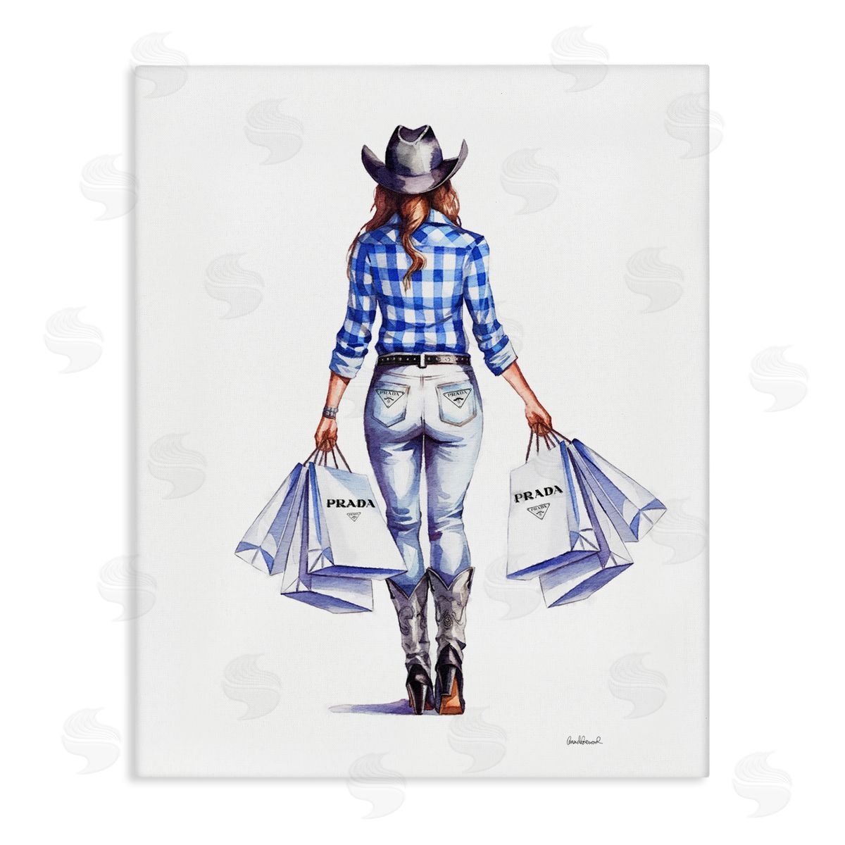 Chic Cowgirl & Shopping Bags Canvas Wall Art, Home Decor by Amanda Greenwood