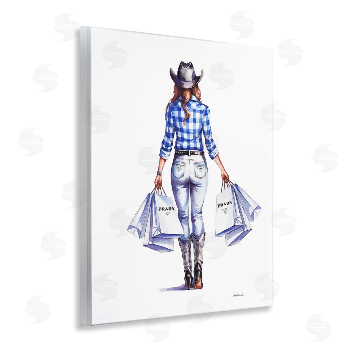 Chic Cowgirl & Shopping Bags Wood Plaque Wall Art, Home Decor by Amanda Greenwood