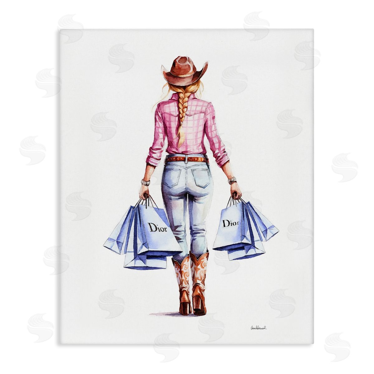 Glam Cowgirl Pink Plaid Canvas Wall Art, Home Decor by Amanda Greenwood