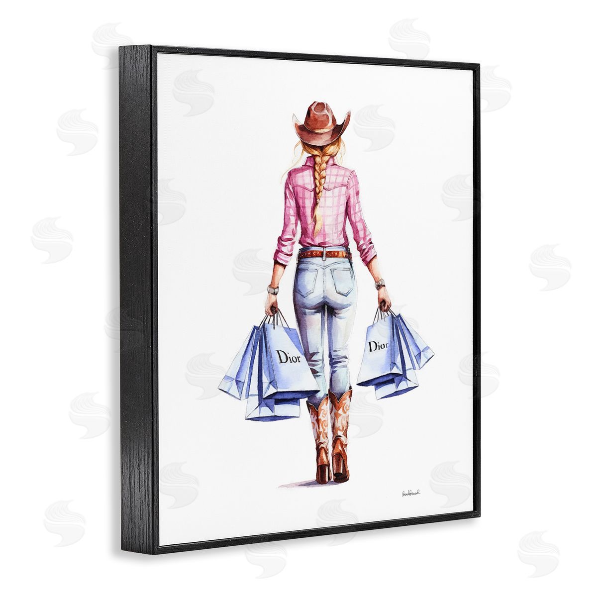 Glam Cowgirl Pink Plaid Black Frame Print Wall Art, Home Decor by Amanda Greenwood