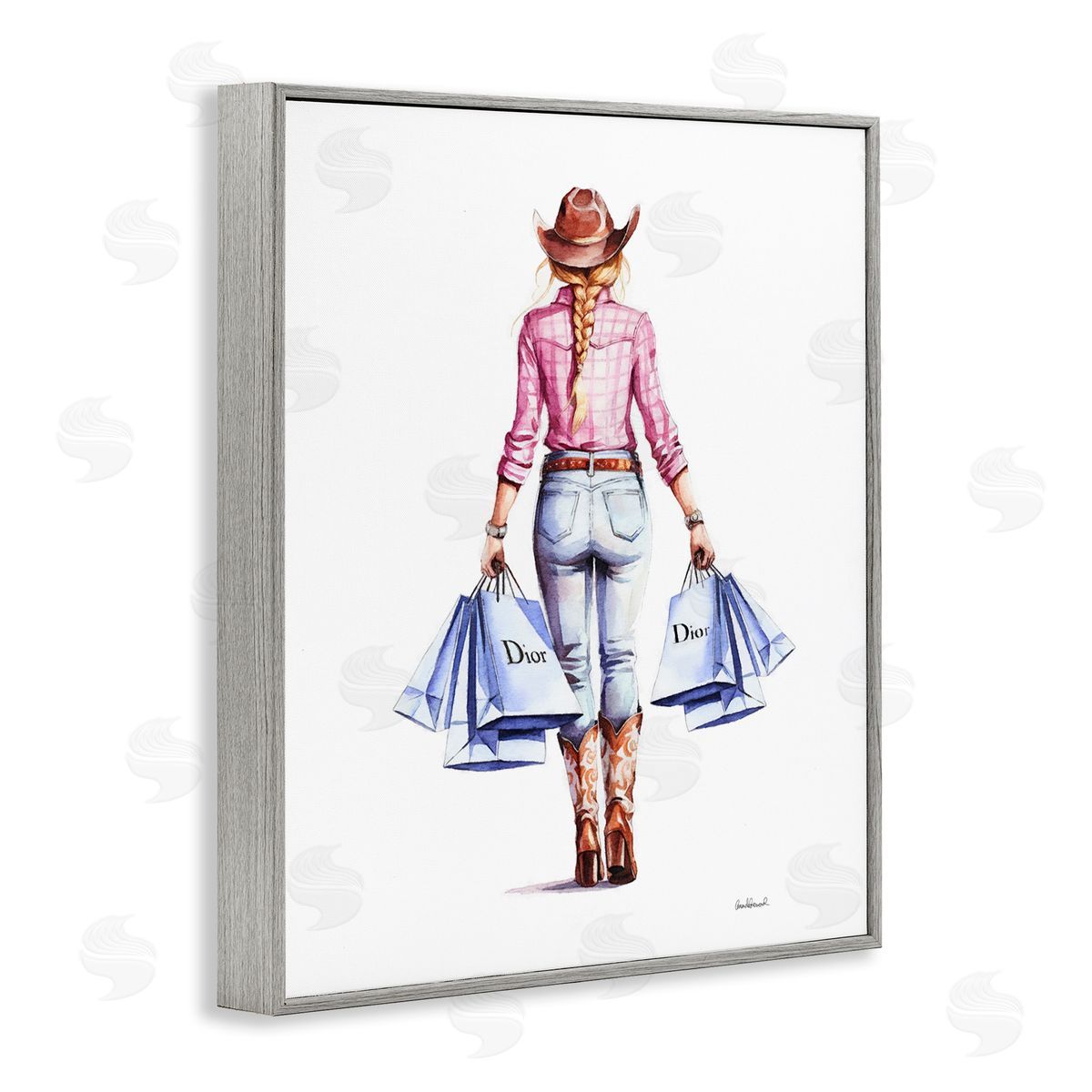 Glam Cowgirl Pink Plaid Grey Frame Print Wall Art, Home Decor by Amanda Greenwood