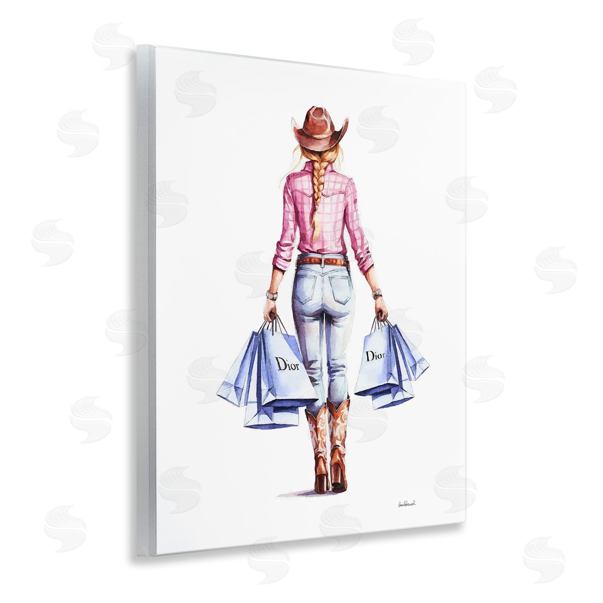 Glam Cowgirl Pink Plaid Wood Plaque Wall Art, Home Decor by Amanda Greenwood