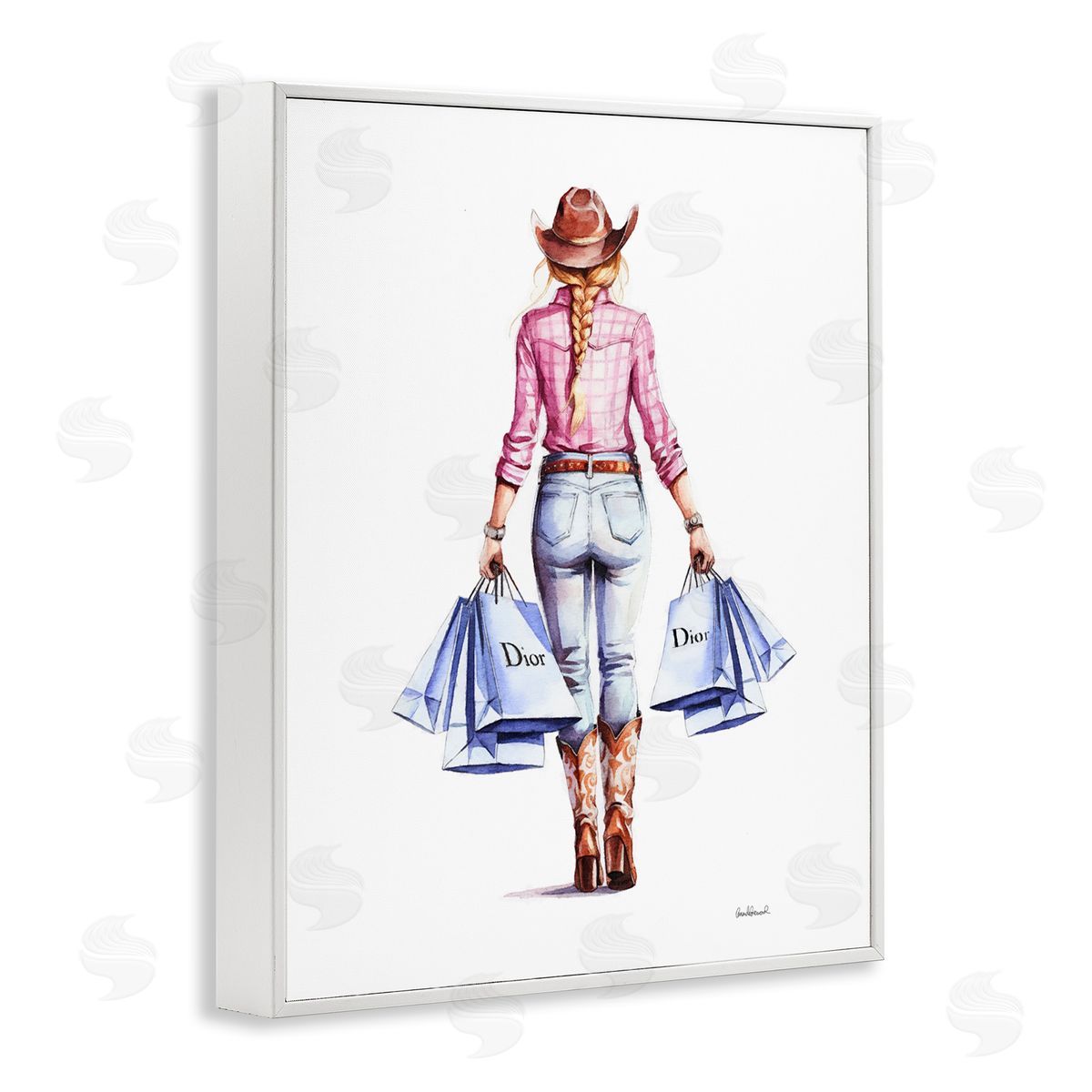 Glam Cowgirl Pink Plaid White Frame Print Wall Art, Home Decor by Amanda Greenwood